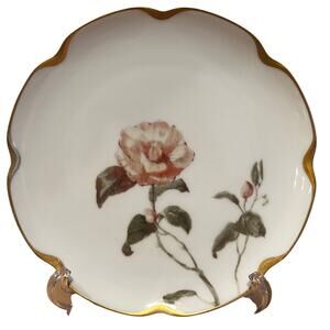 Limonge Rose Plate" Feu De Four" 8 1/2' Serpentine Guilded Edge